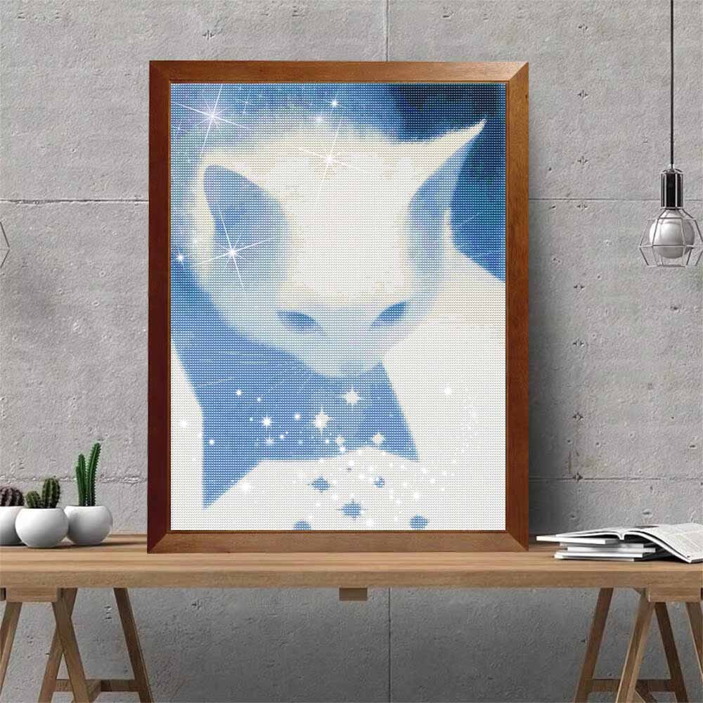 Diamond Painting Kit Glowing White Cat Design Full Drill Canvas Art Relaxing Handmade Craft Gift for Women Adults Wall Decor DIY Hobby