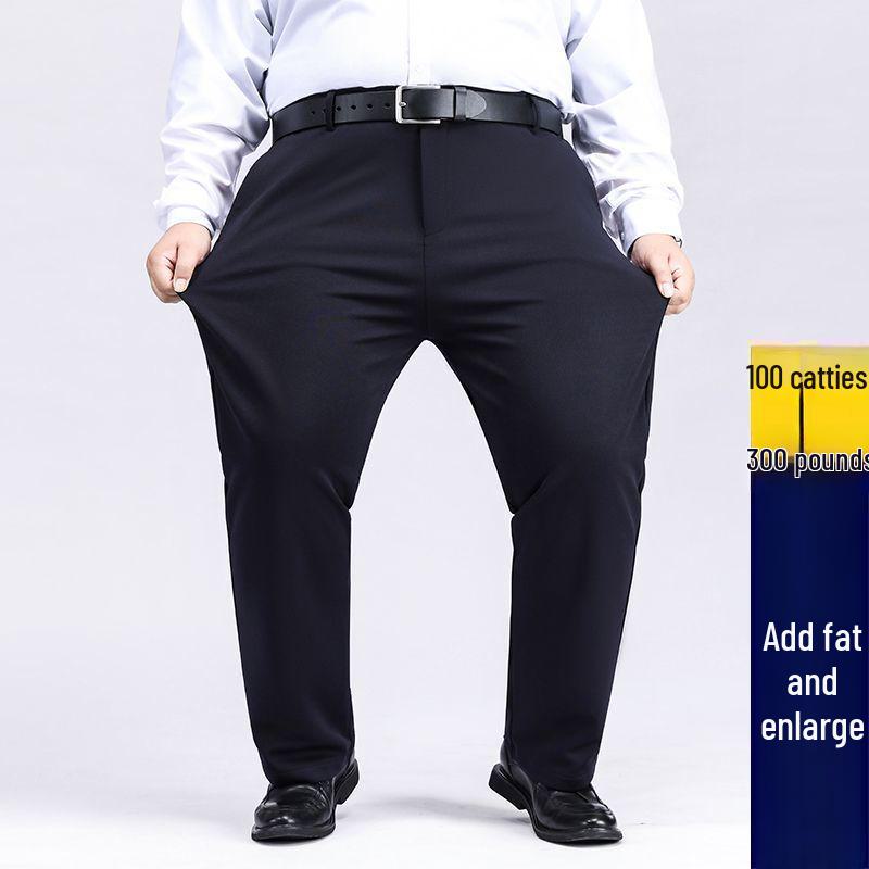 Men's Plus Size Elastic Waist Pants - Loose, Straight, Casual, Mid-Aged Style, Thickened, Plus Velvet