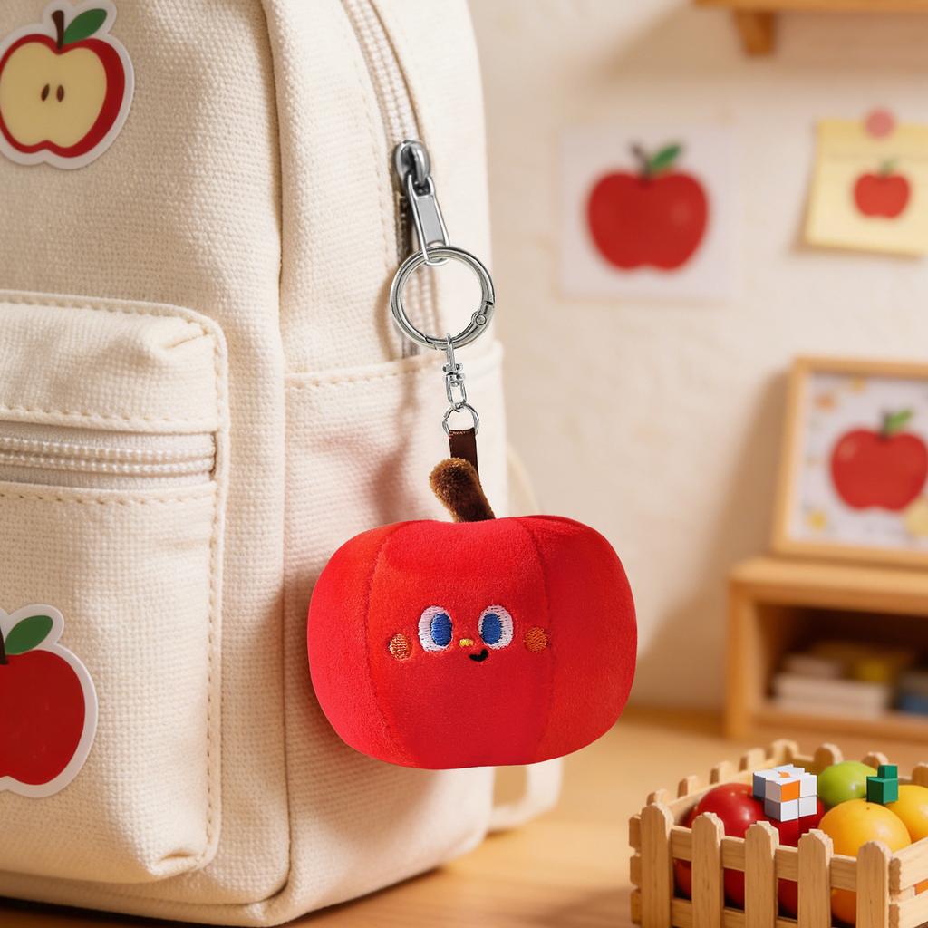 Soft Fufu Plush Stuffed Fruit Apple Pendant Fashion Keychain Cute Cartoon Red Apple Backpack Decor Keychain For Birthday Gift