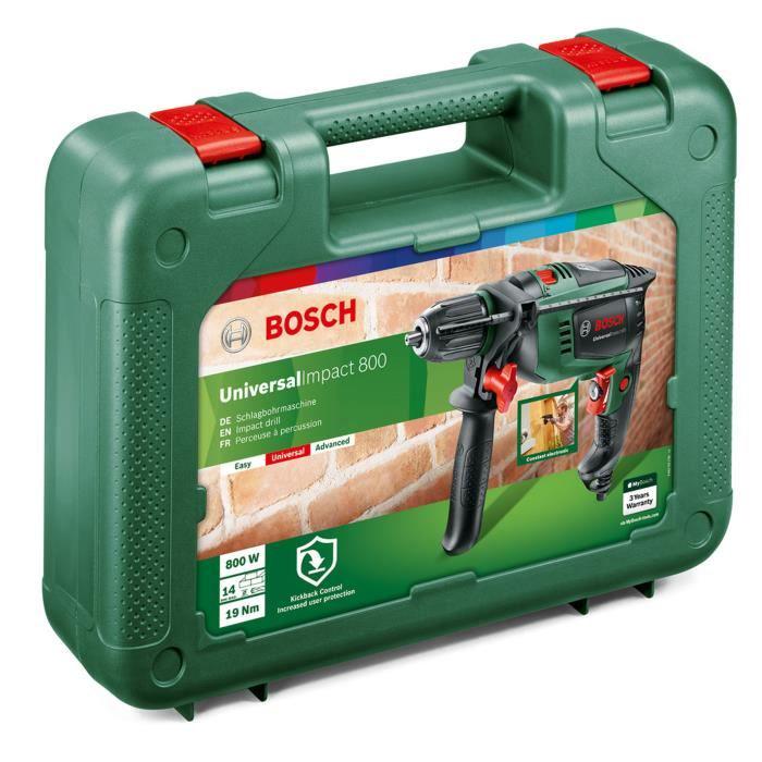 Perceuse à percussion filaire Bosch - UniversalImpact 800 (800W, béton 14mm, bois 30mm, livré avec accessoires)