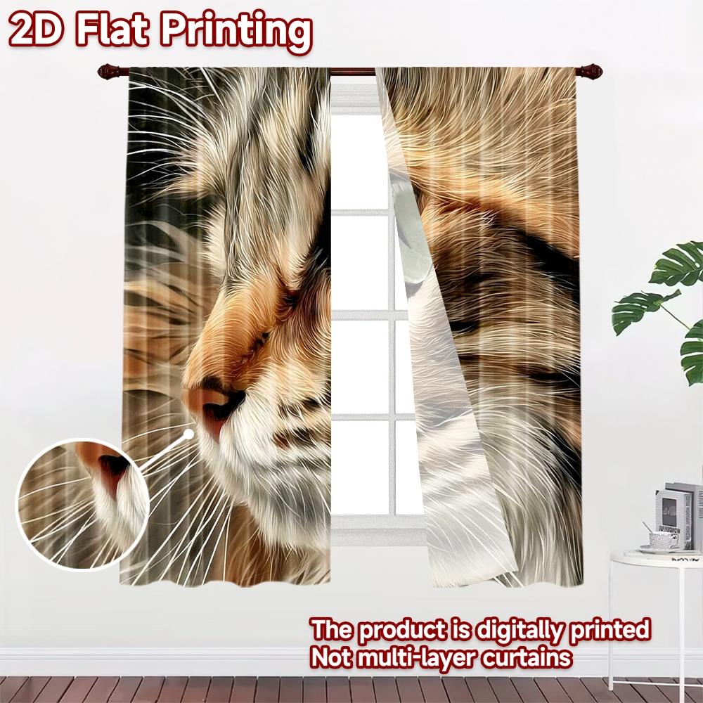 2D flat printing 2pcs Curtain Window Treatment Curtains Cat's Intense Gaze Digital Printed Polyester Drapes Festive Wall Decor