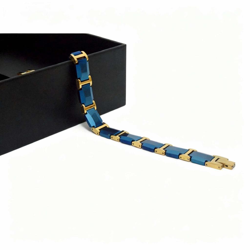 Ceramic Magnetic Men's Bracelet with Double Crescent Design - Multi-Color Electroplated Style