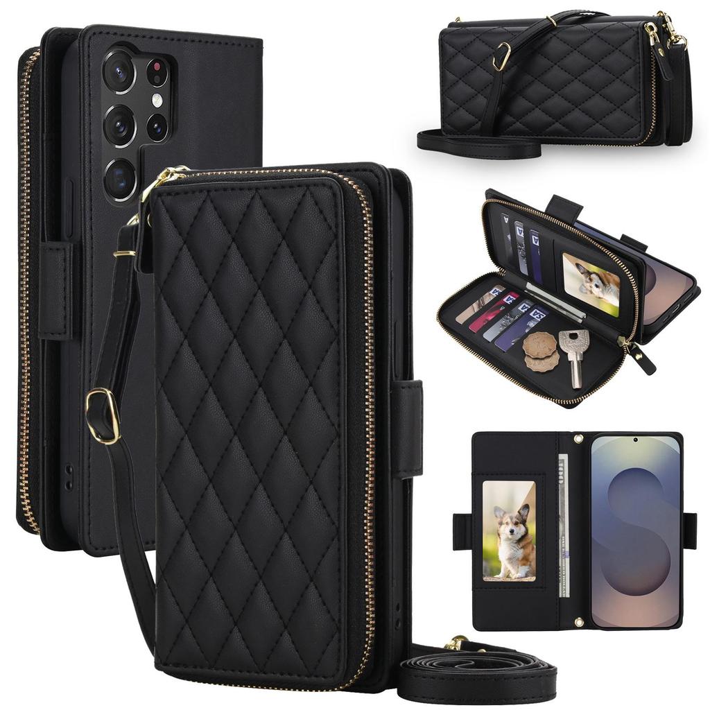 Samsung A27/S26 Ultra Luxury Crossbody Diamond Pattern Wallet Flip Leather Case with Card Slots