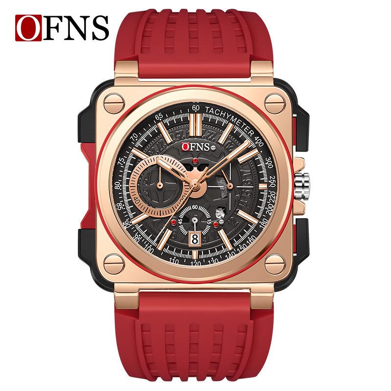 Ofns Simple And Fashionable Six-Pin Quartz Men'S Watch Strip Nail Scale Chronograph Calendar Waterproof Square Men'S Watch Batch