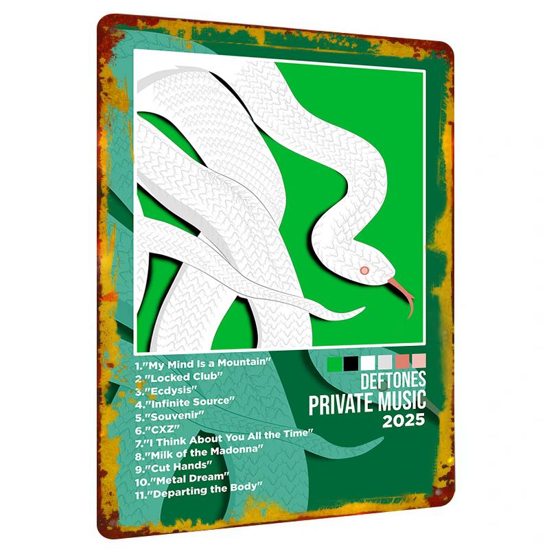

Deftones Private Music Album Cover Metal Wall Art White Snake Green Background Home Decoration 20x30cm（7.8x11.8inch）