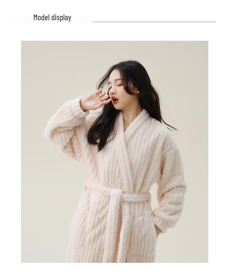 Women's Long Flannel Fleece Bathrobe - Thick, Warm, Plus-Size Velvet Robe for Autumn & Winter