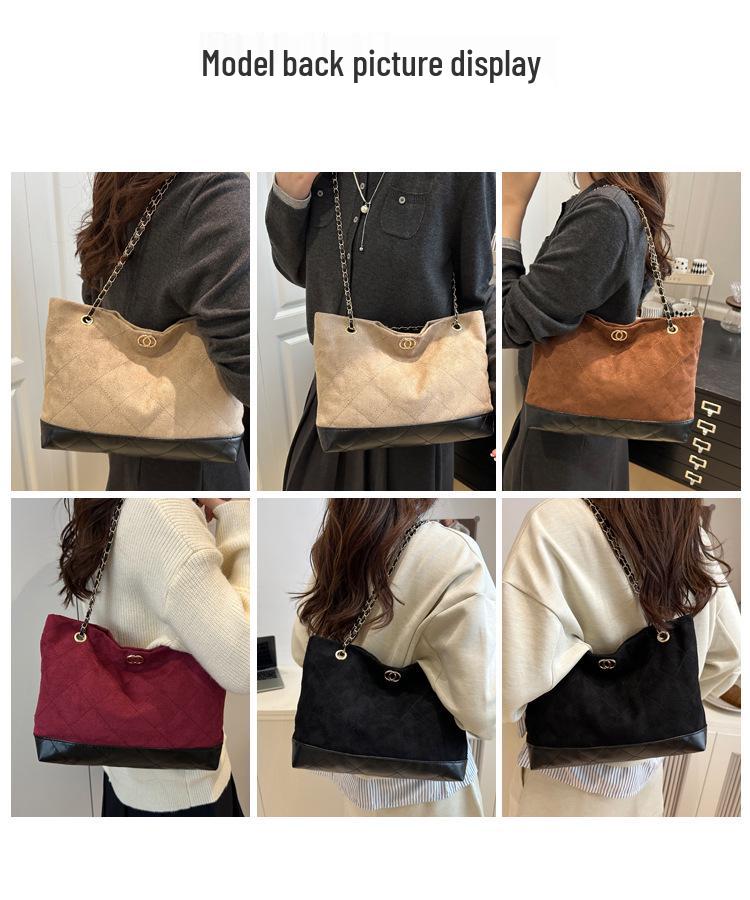 Women's Luxury Suede Diamond Chain Shoulder Bag, 2025 Trend, Large Capacity Tote