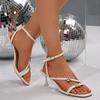 Rhinestone Flowers Strappy Sandals Women Classy Stiletto High Heels Satin Shoes Ladies Classy Narrow Band Sandals