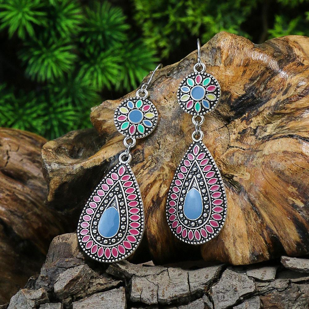 Nouvelles Boucles d'Oreilles Bohémiennes en Alliage Goutte Ronde Huile Multicolore Zircons Tournesol Ornement Distinctif Cadeaux Fête