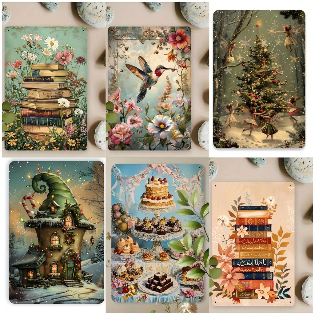 6PCS Funny Metal Signs, Vintage Style Tin Poster Collection for Home, Farmhouse,  Holiday Party Decor!
