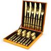304 Stainless Steel Tableware Set 16/24 Piece Set Hotel Home Retro Relief Knife Fork  Spoon  Gold Gift Box