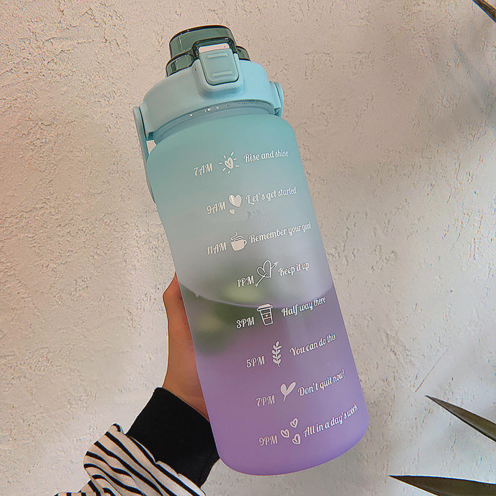 2L Large-capacity Water Bottle With Bounce Lid Timeline Reminder Leak-proof Frosted Cup For Outdoor Sports And Fitness