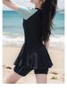Korean Style Color Block Slimming One-Piece Skirt Swimsuit for Women - Sporty, Conservative, Beach Vacation Cover-up
