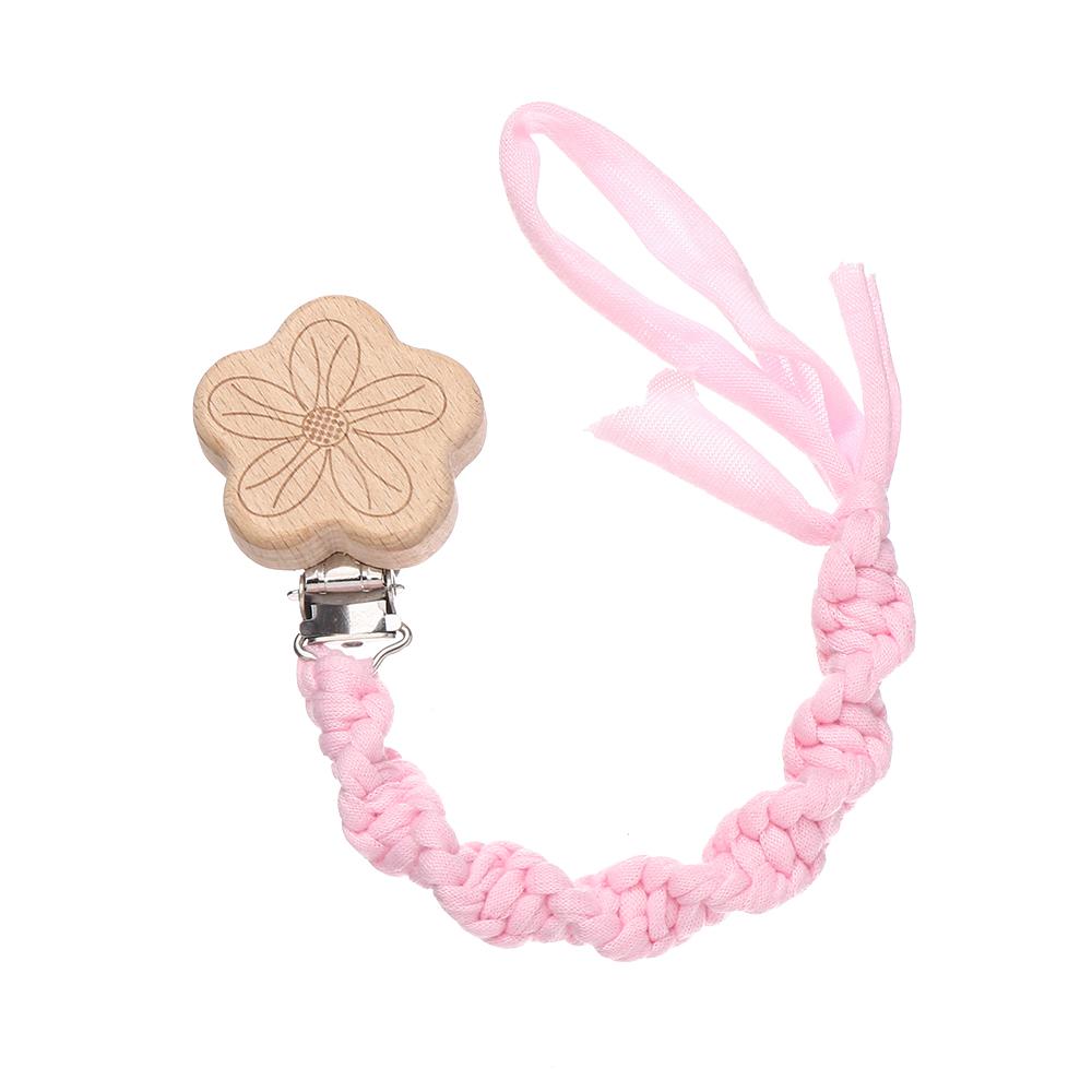 

Flower Beech Wood Clip Baby Pacifier Clip Handmade Cloth Chain Newborn Pacifiers Clips Dummy Holder Teething Toys Nipple Chains розовый