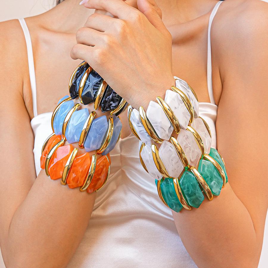 High-End European & Asian Gradient Acrylic Patchwork Bangle - Retro Exaggerated Style Wristband for Women