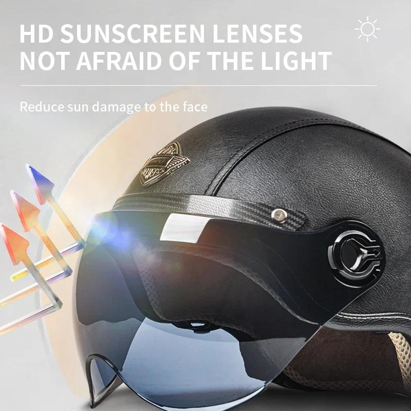 AD Retro Motorcycle Helmets with Harley Visor Leather Helmet for Man Electric Motorbike Vintage Protected Motor Safety Cap