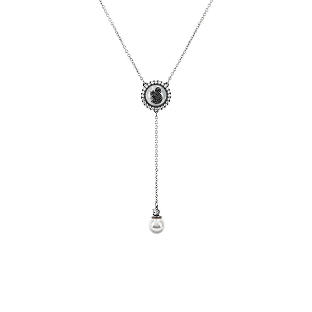 Swarovski 5681403 Swan Gray Pearl Y Necklace