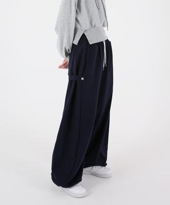 UMM Women'S Snap Button Wide Balloon Sweatpants Navy