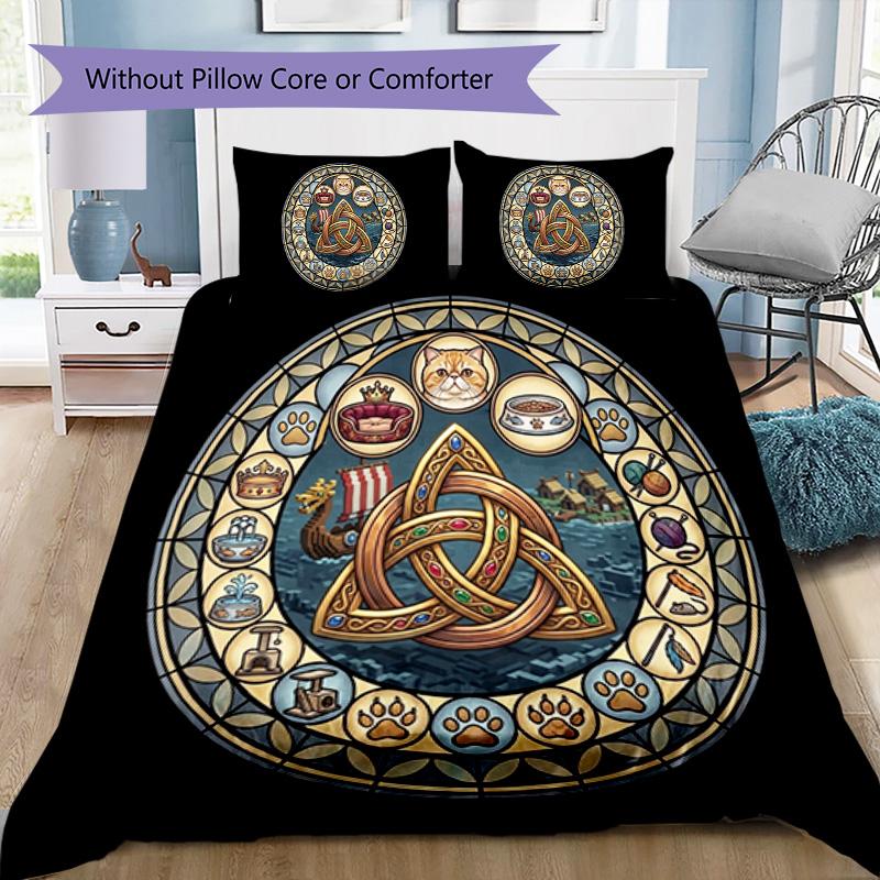 Cat Kingdom Symbols Pattern Bedding,Quilt Set Quilt Cover Pillowcase Home Birthday Gift (1*duvet Cover+2*pillowcase,without Core)