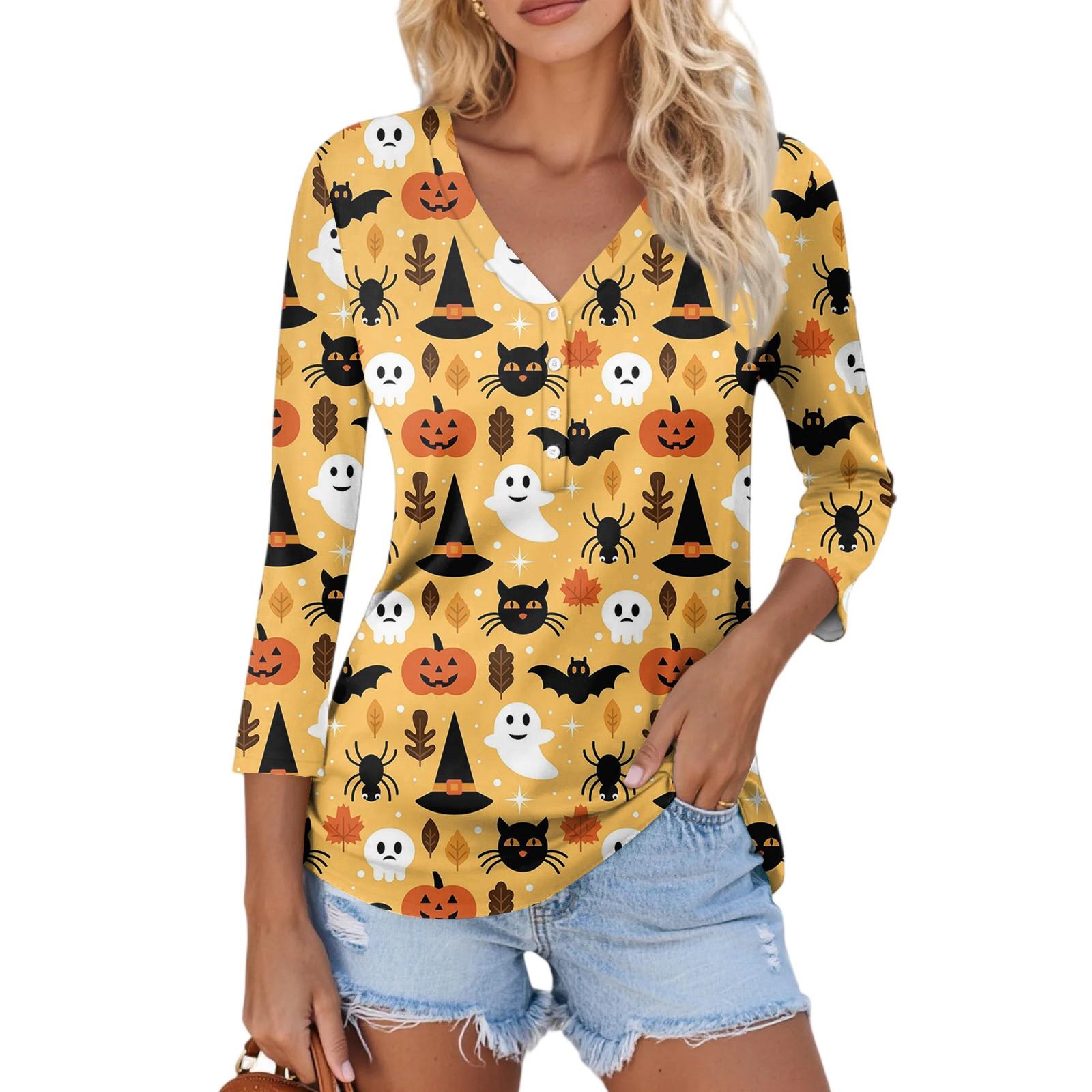 

Женский Повседневный Модный Сексуальный Удобный Топ с V-образным вырезом и рукавом семь восьмых на Хэллоуин XL