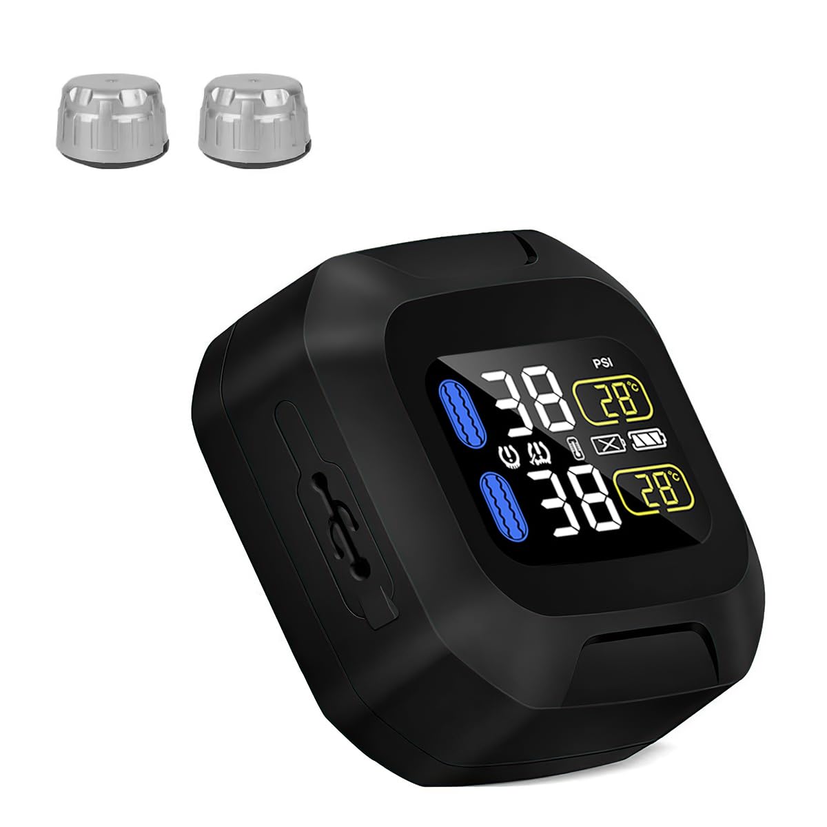 OBEST Motorcycle TPMS Tire Pressure Monitor System with 2 Silver External Sensors,USB Rechargeable IP67 Waterproof Motorcy 2 Silver External Sensors