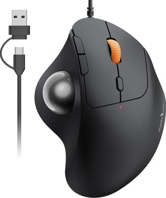 ProtoArc Wired Trackball DPI Trackball with 34mm for and Android Mouse, USB-C/USB-A Compatible, 4-Level Adjustment, Thumb-Operated, Silent, 6-Button