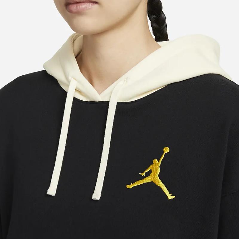 Jordan Flight Logo Printed Drawstring Hooded Fleece Long Sleeve Sweatshirt Women Sweatshirt Black FB7657-010