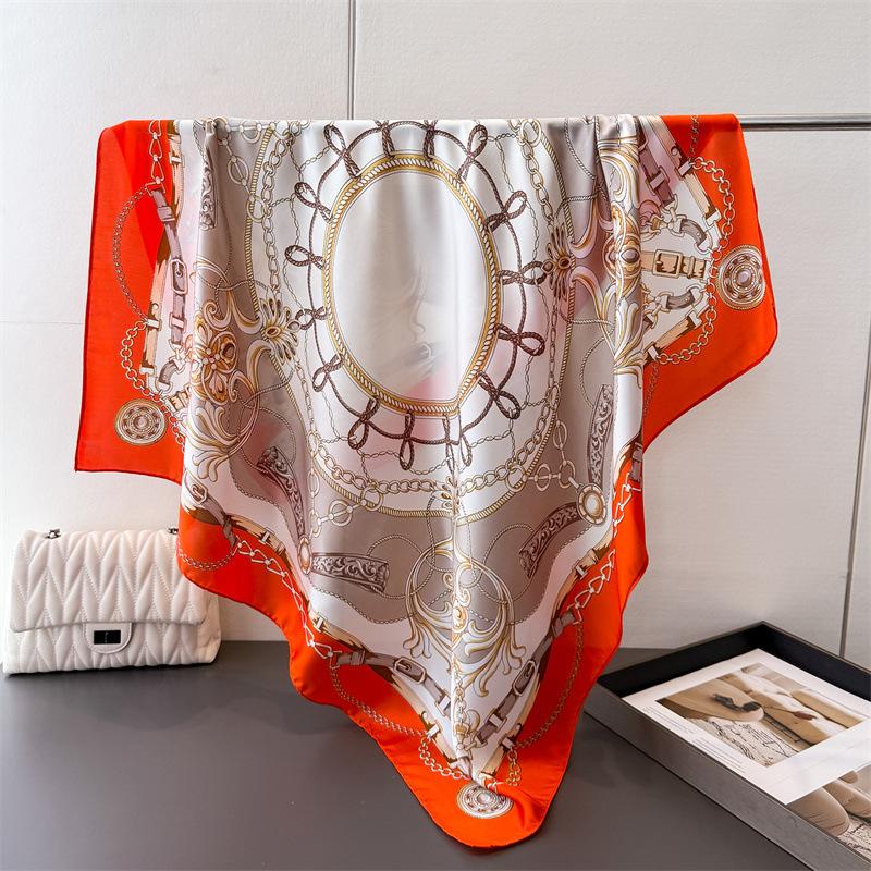 Luxury Chain Satin Imitation Silk Printing Large Square Scarf Silk Scarf Shawl Headscarf Neck Protection Scarf