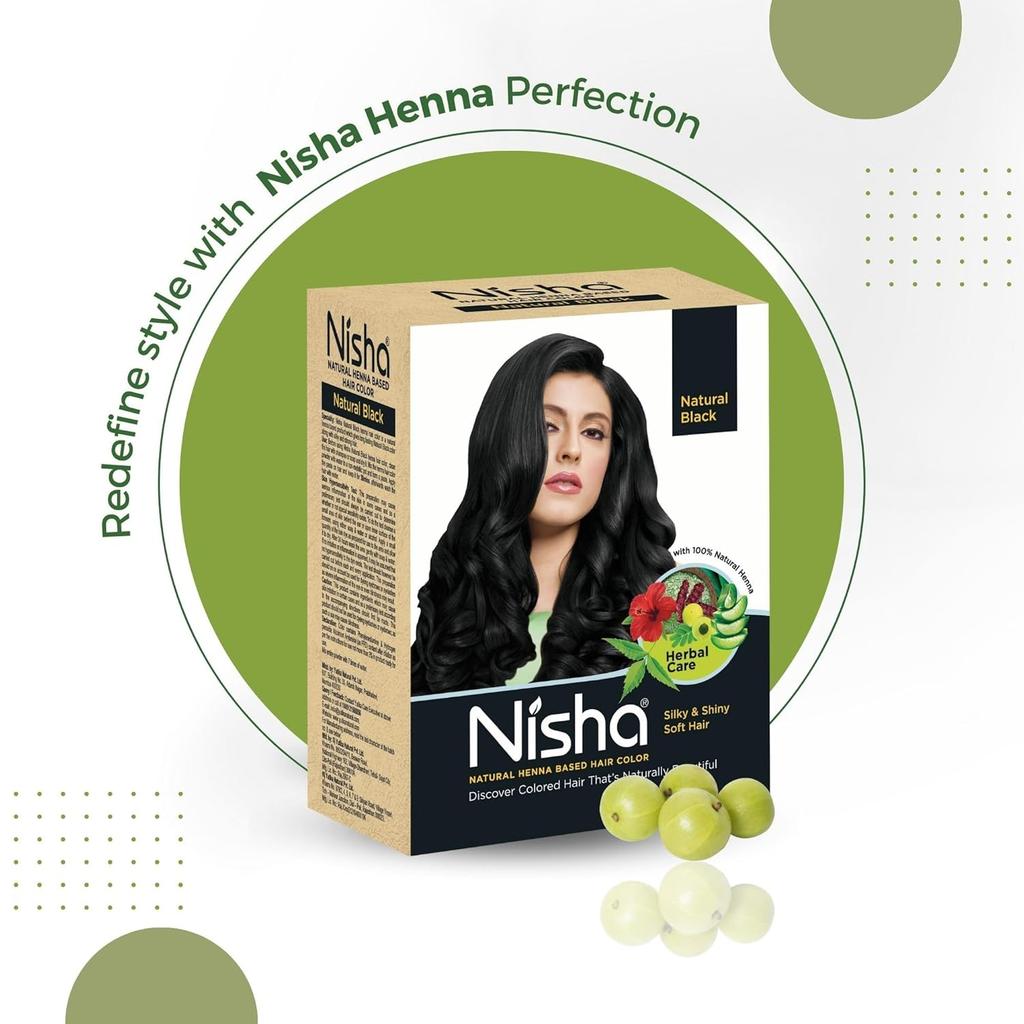 Nisha Natural Henna Powder Hair Colour Natural Black Semi-Permanent Hair Dye For Silky Shiny Hair 60g Pack Of 1