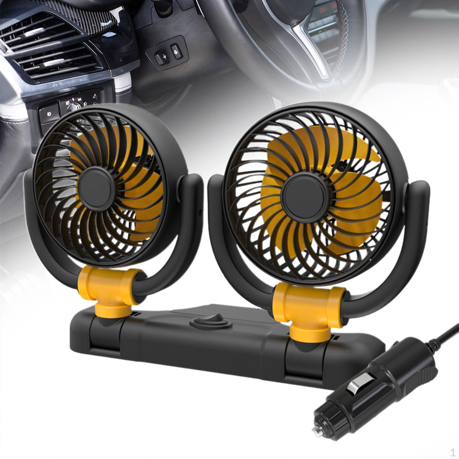 

Автомобильный двухголовый складной вентилятор, автомобильные принадлежности для воздушного охлаждения, низкий уровень шума, электрический автомобиль Yellow 12V