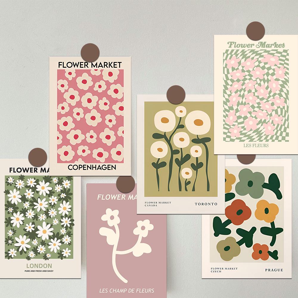 Qiyu 15-Piece Floral Art Postcard & Wall Sticker Set for Dorm and Desk Decor