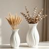 Small White Faux Ceramic Vase Minimalist Modern Pampas Grass Vase Decorative Flower Holder for Table Fireplace Shelf Living Room Decor