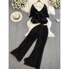Sanzhai Ruched Batwing Sleeve Lotus Leaf Swing Fashion Suit