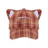 Cotton Checkered Cat Ear Embroidered Baseball Cap With Sun Protection For Women