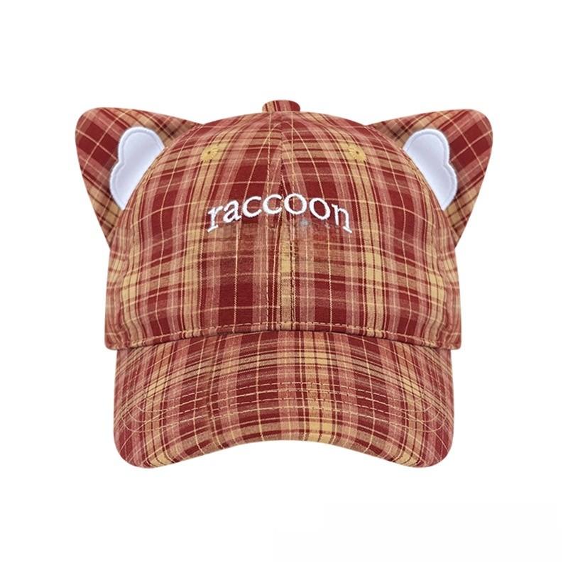 Cotton Checkered Cat Ear Embroidered Baseball Cap With Sun Protection For Women