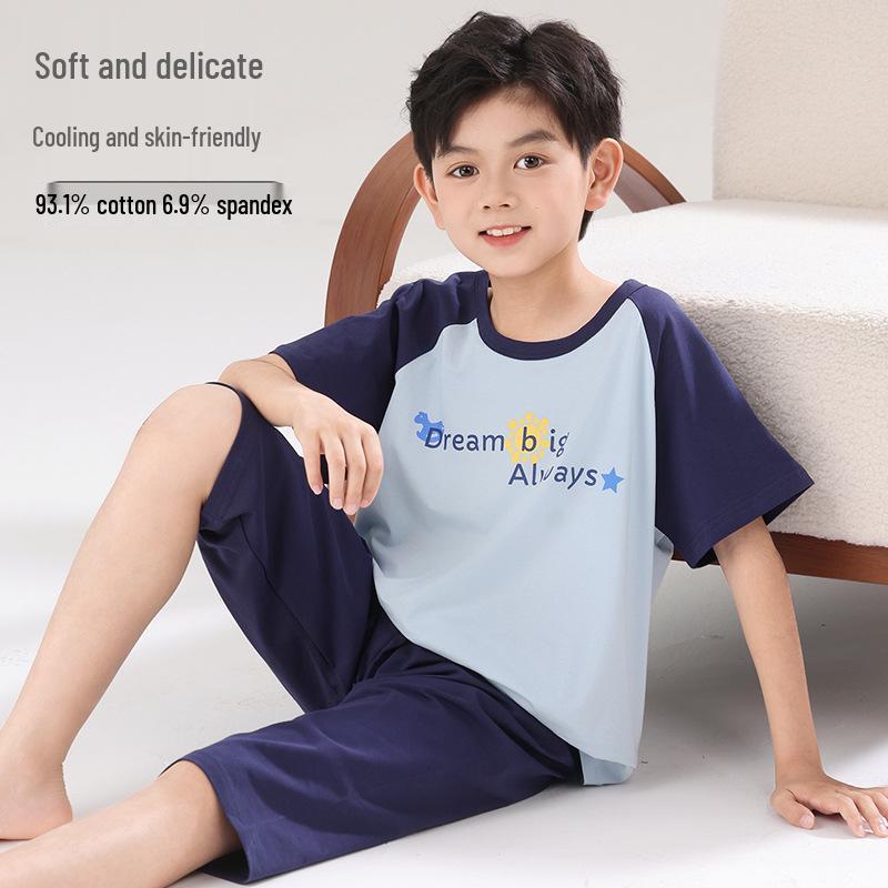 2026 Boys' Lycra Cotton Pajama Set – Thin Summer Air Conditioning Sleepwear for Kids