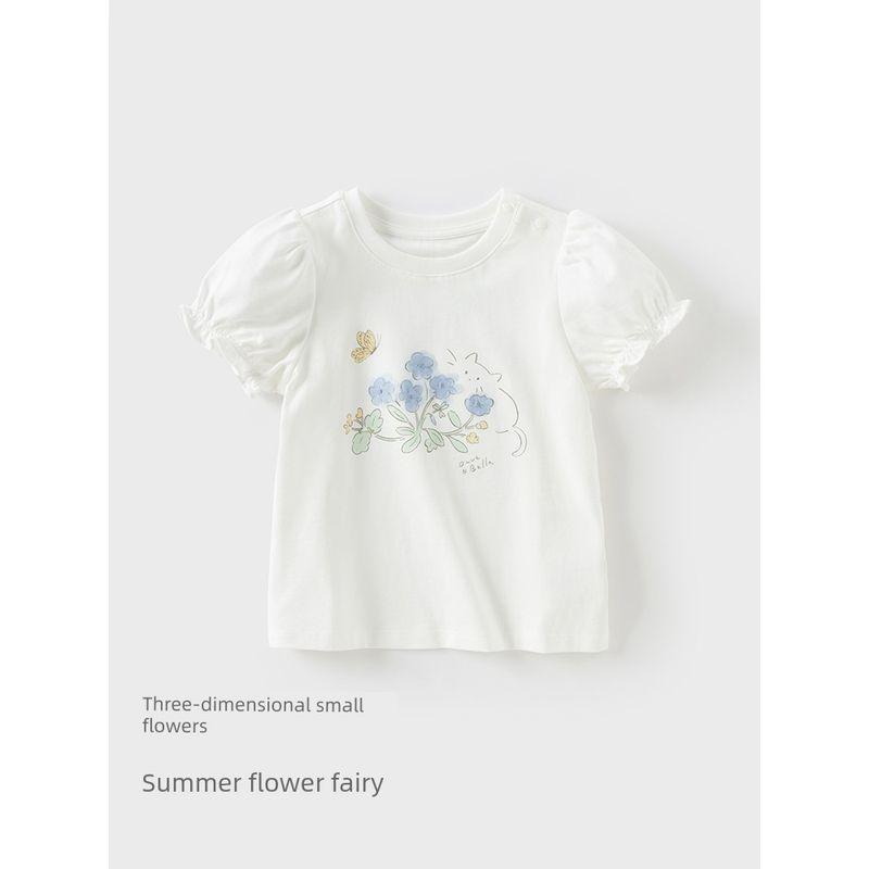 David Bella Kidsren's Short-Sleeved T-Shirt 2026 Summer New Style Baby Girl 5A Antibacterial and Anti-Mite Pure Cotton Thin Top