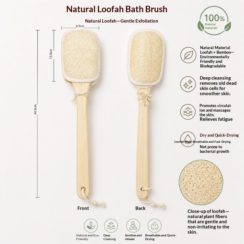 1 Pezzo Spazzola Corpo in Legno con Manico Lungo Doccia Esfoliante Spazzola per la Schiena Doppia Faccia Luffa Naturale Spazzola da Bagno Strumento per la Pulizia