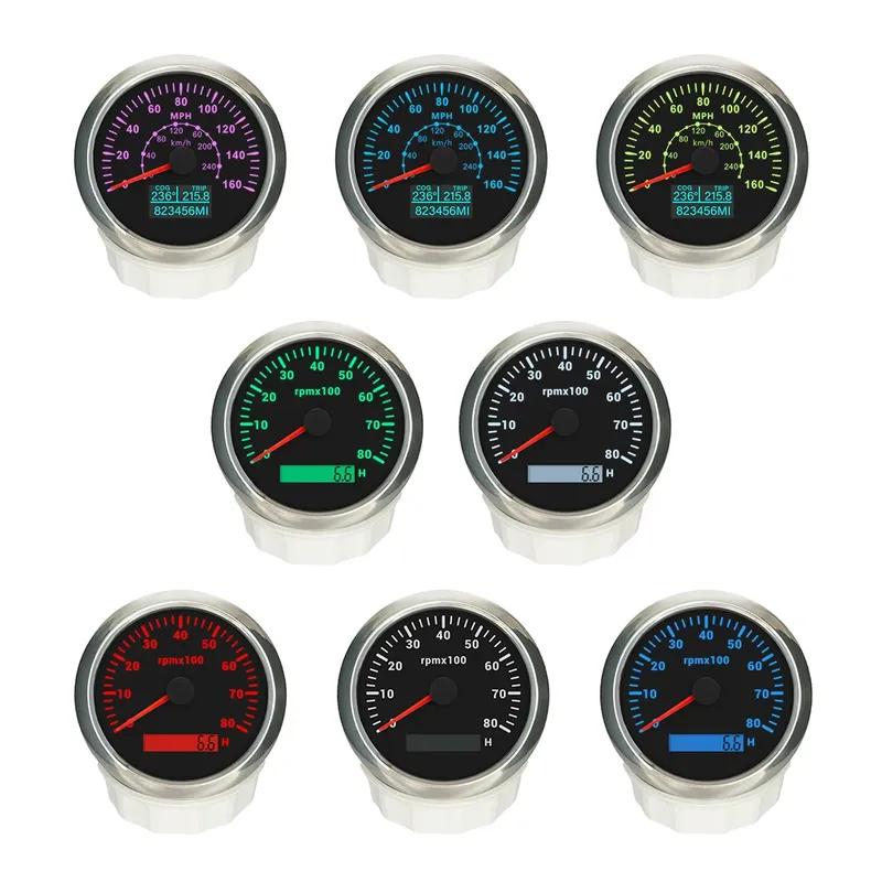 85mm GPS Speedometer 60M 80M 120M 160M 200M with 4K 6K 7K 8K RPM Tachometer with 7 Colors Backlight for Car Boat Yacht 9-32V