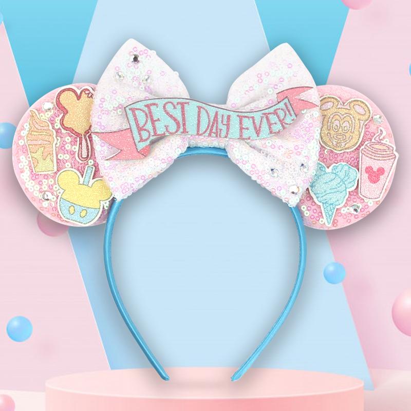 Trip Mickey Ears Headband For Girls Women Sequin Castle 5"Bow Hairband Festival Party Cosplay DIY Hair Accessories