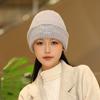 Big head circumference thick wool hat women's autumn and winter loose warm pile cold hat big face small knitted ear hat