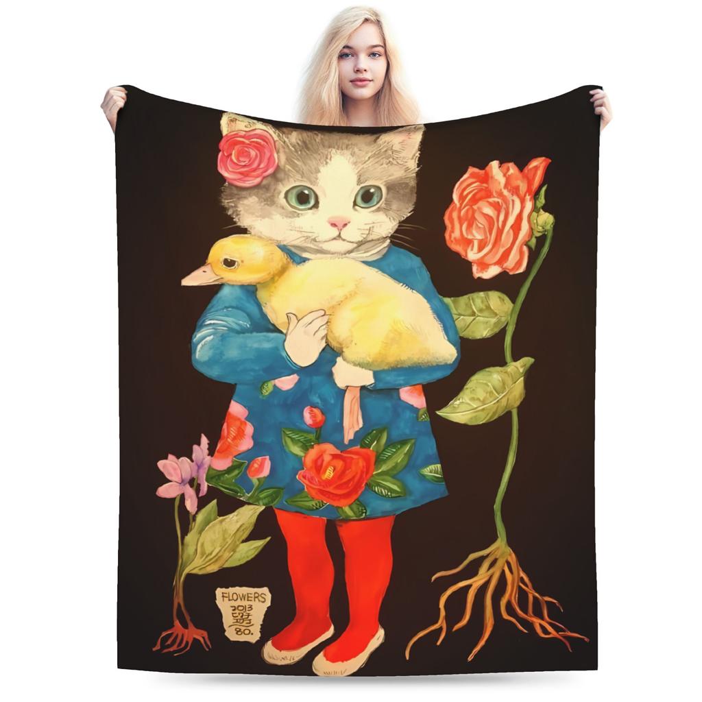 Kitty Art Artist Y-Yuko H-Higuchi Flannel Blanket Winter Soft Throw Blanket for Child Couch Bed Pattern Bedspread Sofa Bed Cover
