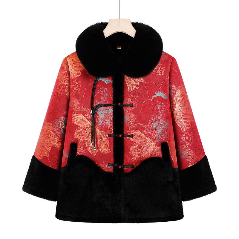 Grandma s Plus Velvet Winter Jacket for Elderly Women XXL красный