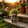 Small Plant Holder Skull Planter with Middle?Finger Gesture, Resin Succulent Pot, Gothic Skeleton Head Indoor Outdoor Flower Unique Desktop