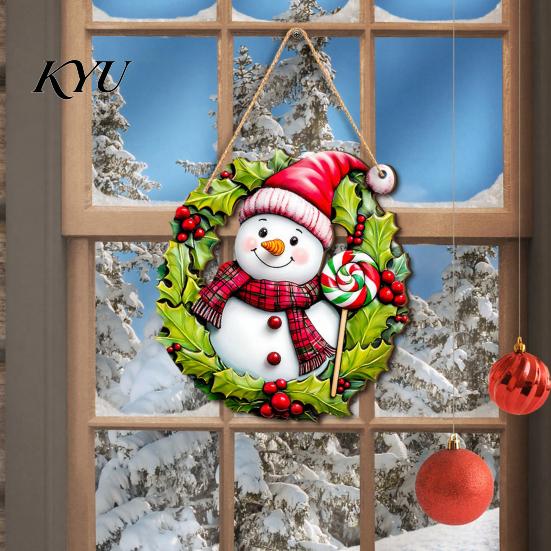 Natural Wood Holiday Accents Wooden Christmas Hanging Pendant, Snowman/Santa Claus/Gnome Ornament with Tree Ornaments Hemp Rope for Indoor Outdoor