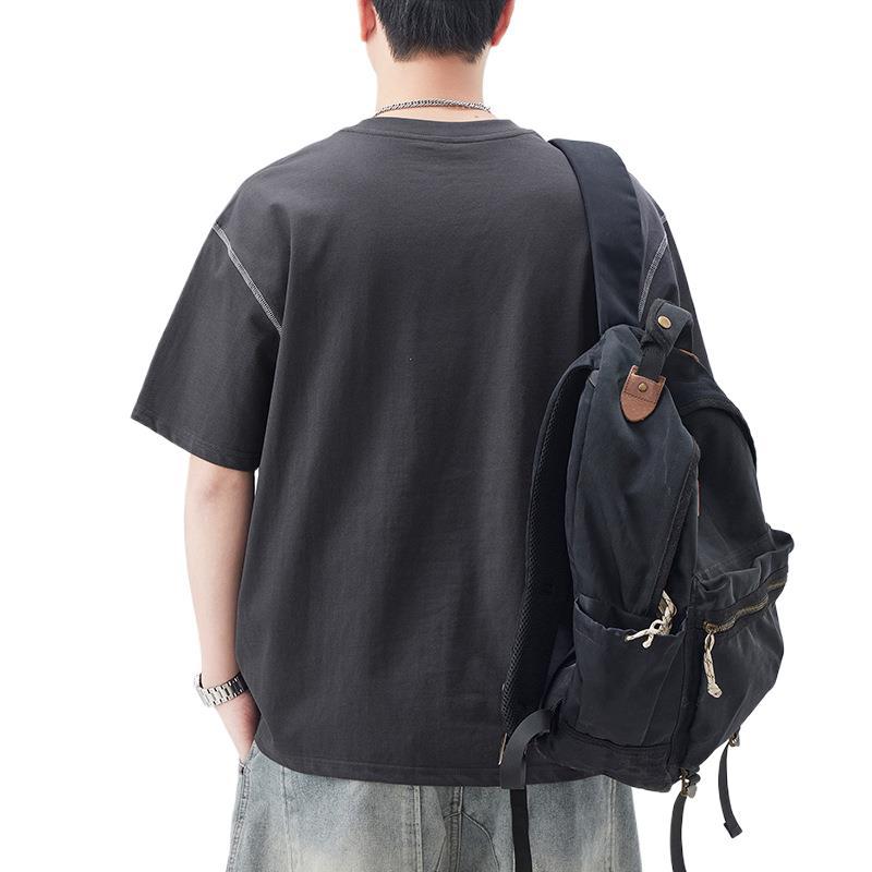 New Summer Style Embroidered Short-sleeved T-shirt for Men's Loose Round Neck Five-point Sleeve T-shirt Casual