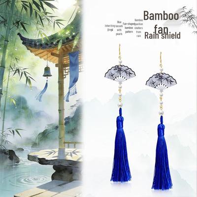 Handcrafted Round Ink Wash Fan Tassel Earrings - Chinese Hanfu Qipao Style