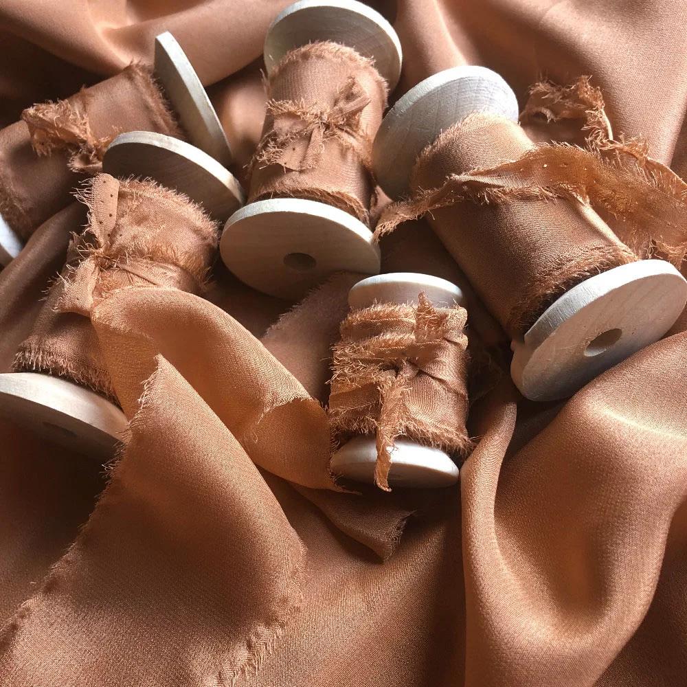 Prawdziwa Czysta Jedwabna Wstążka Haft Satynowa Bawełna Surowe Brzegi do Rękodzieła Wesele Przyjęcie Bukiet Ślubny Zaproszenia Rustykalny Styl