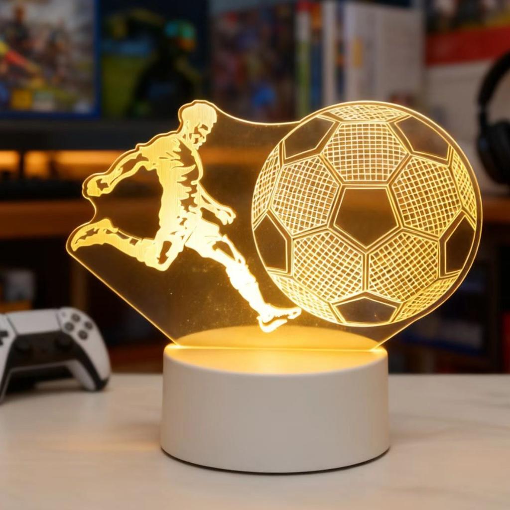 LED 3D Football Theme Table Lamp USB Plug Bedroom Bedside Creative Book Lamp Sports Enthusiasts Gift Decorative Night Light