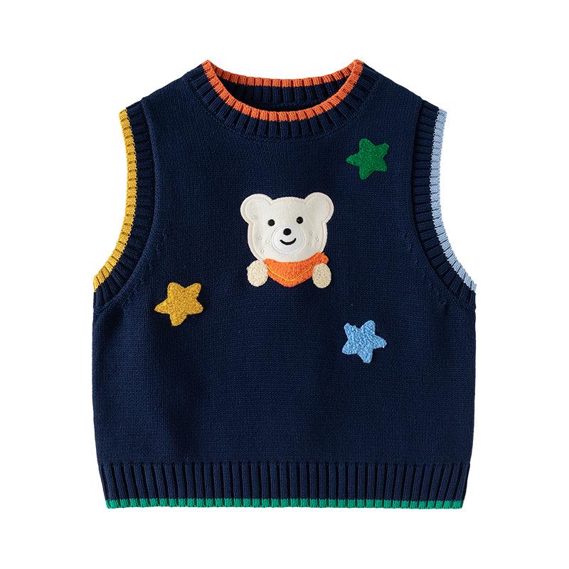 2024 Children's Cartoon Bear Sweater Vest - New Sleeveless Wool Pullover for Boys